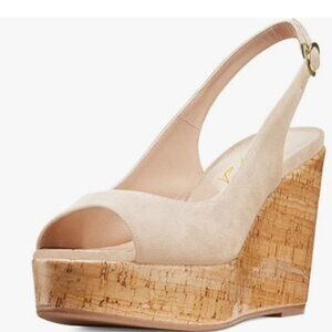 FOWT Apricot Peep Toe Slingback Platform Wedge High Heel Buckle Open Toe Sandals